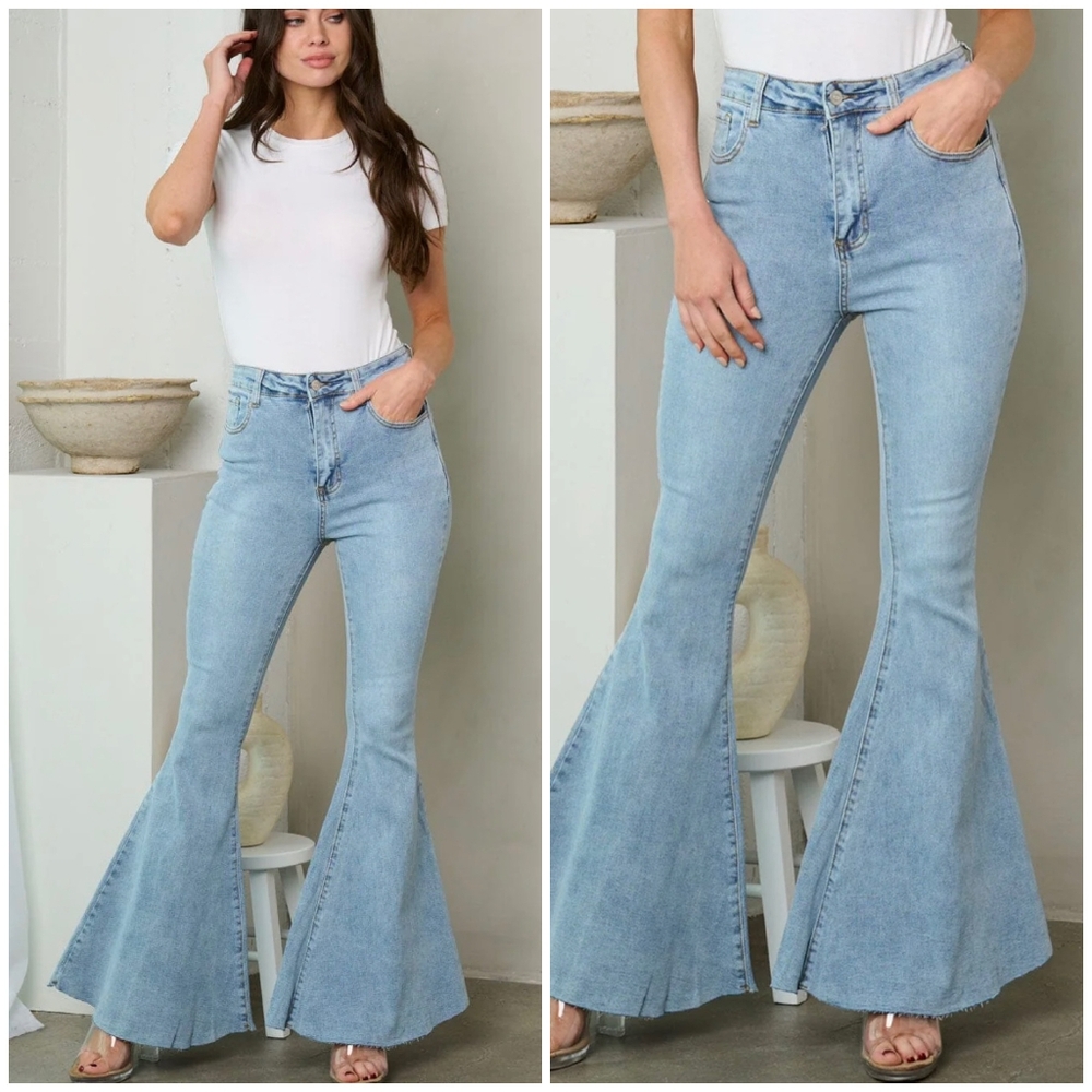 LAST 1❗️PEACH LOVE CALIFORNIA Flare Bell Bottom High Waisted Jeans - Picture 3 of 3